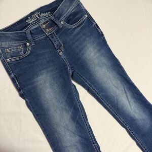 WallFlower Womens Bootcut Jeans Size 7 Medium Wash Embellished Back Pockets Y2K